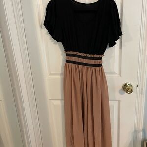 Source Unknown Black and Tan Midi Dress